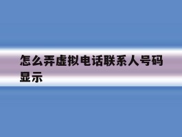 怎么弄虚拟电话联系人号码显示